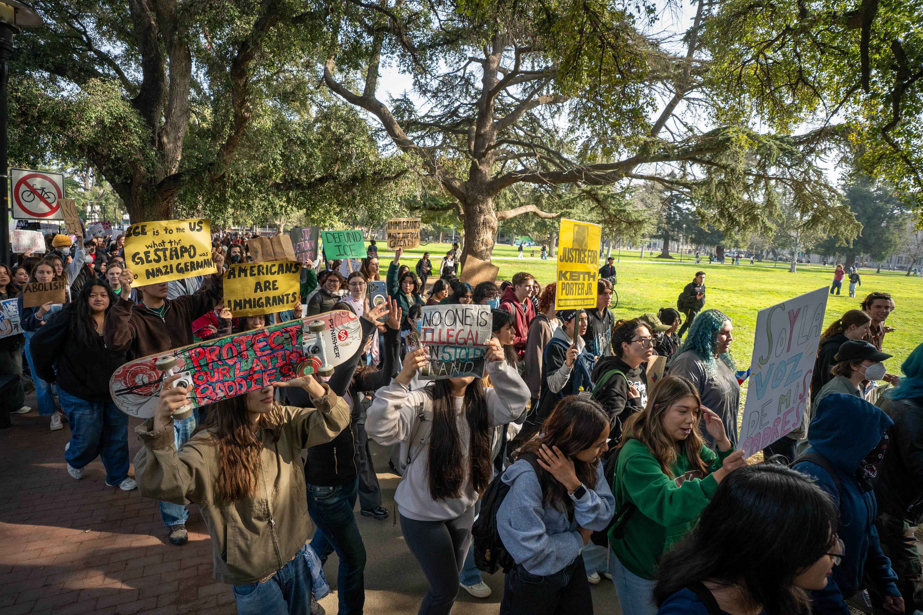 Students protest ICE as part of the national "ICE Out" demonstrations on Jan. 30, 2026. (Aggie File)
